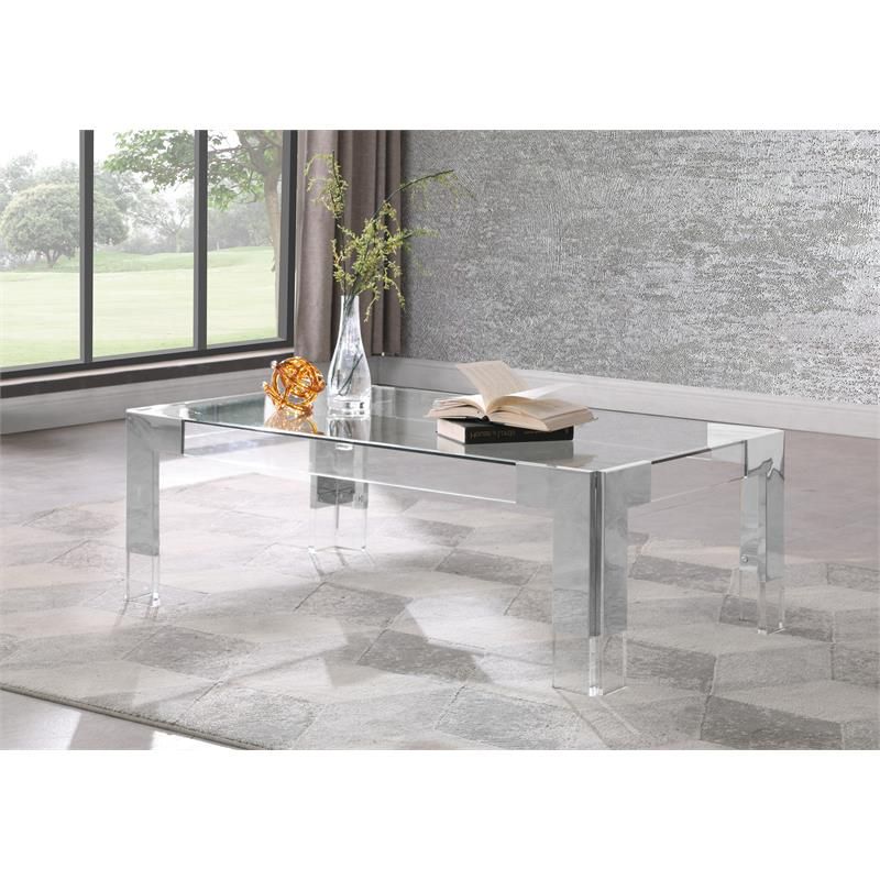 Most Current Chrome And Glass Rectangular Coffee Tables Intended For Meridian Furniture Casper Rectangular Glass Top Coffee (View 11 of 20)