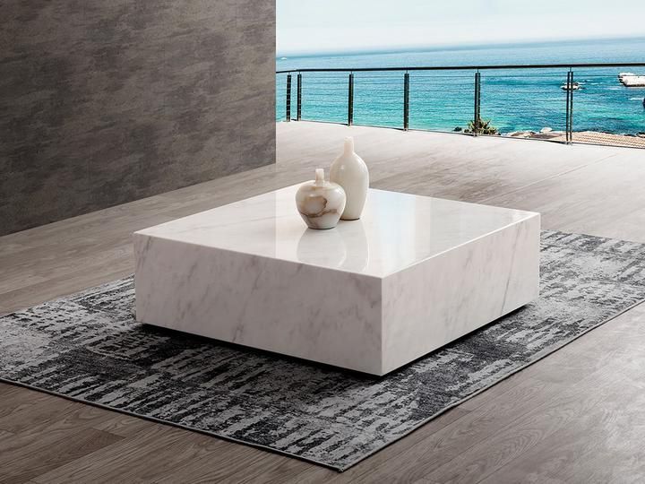Most Current Cube Square White Marble Coffee Table With Casters In 2020 With Faux White Marble And Metal Coffee Tables (View 12 of 20)