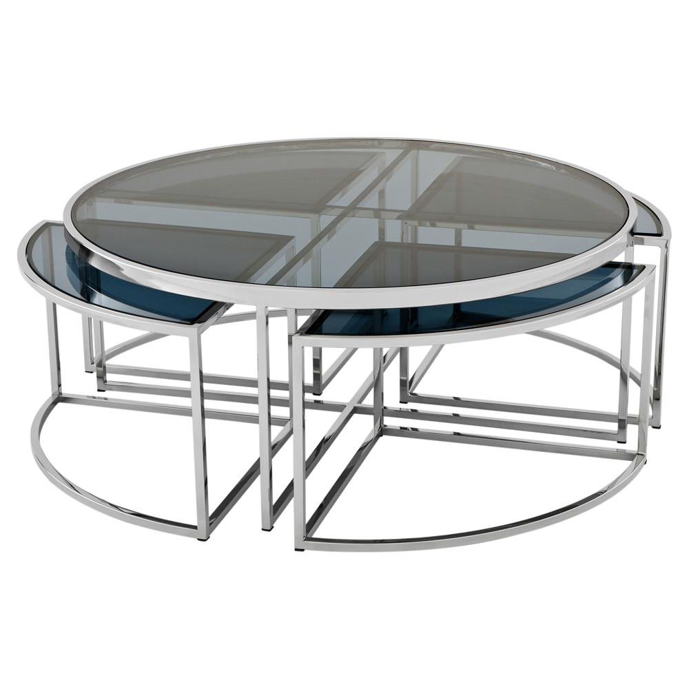 Most Current Geometric Glass Modern Coffee Tables Throughout Eichholtz Padova Modern Classic Smoked Glass Round Nesting (View 6 of 20)