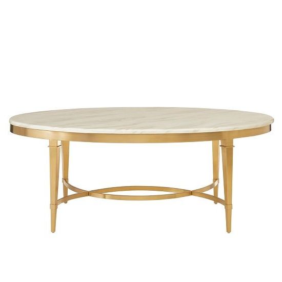 Most Current Melville Marble Coffee Table Oval In White With Gold Inside Glass And Gold Oval Coffee Tables (View 18 of 20)