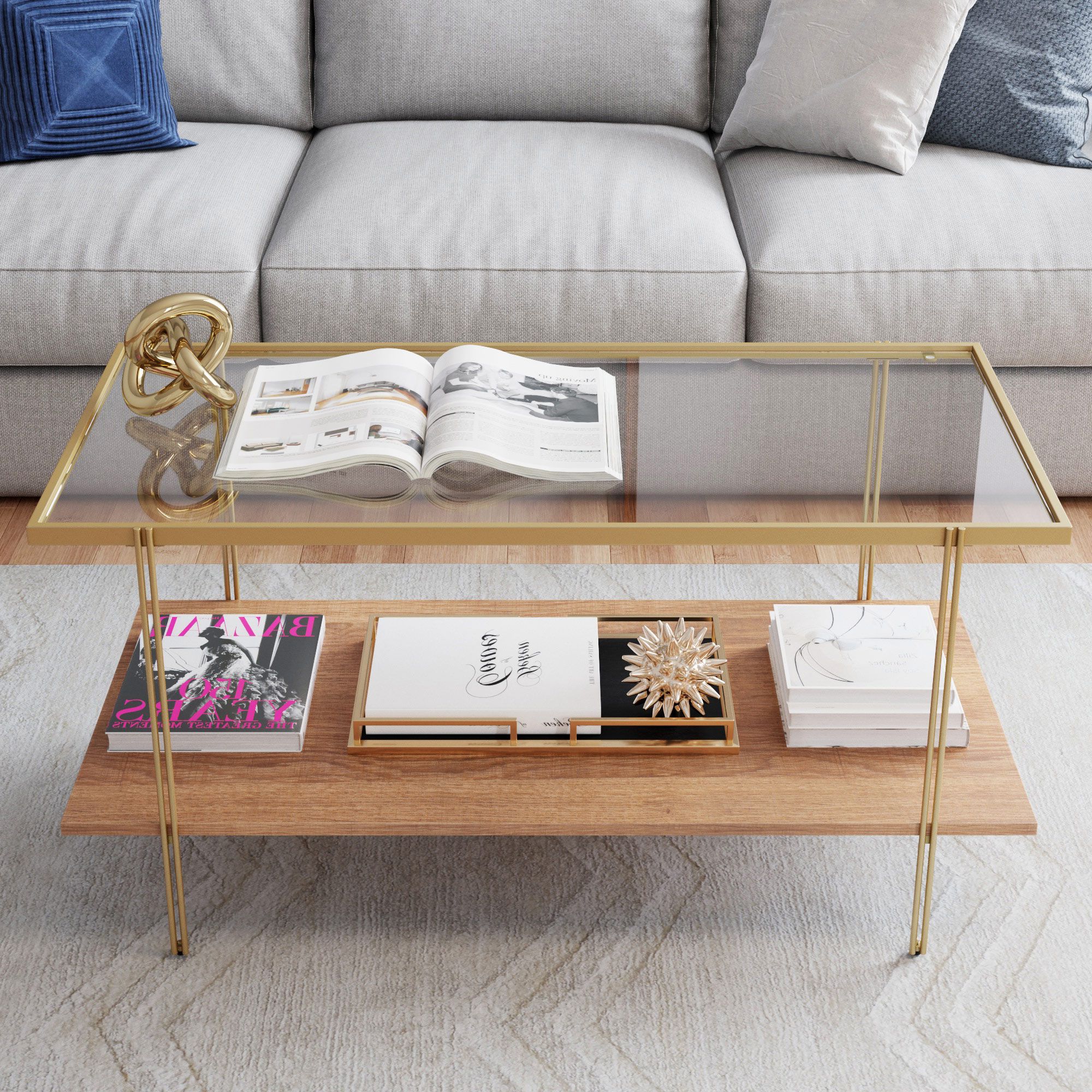 Most Current Nathan James Asher Mid Century Rectangle Gold Coffee Table In Espresso Wood And Glass Top Coffee Tables (View 20 of 20)