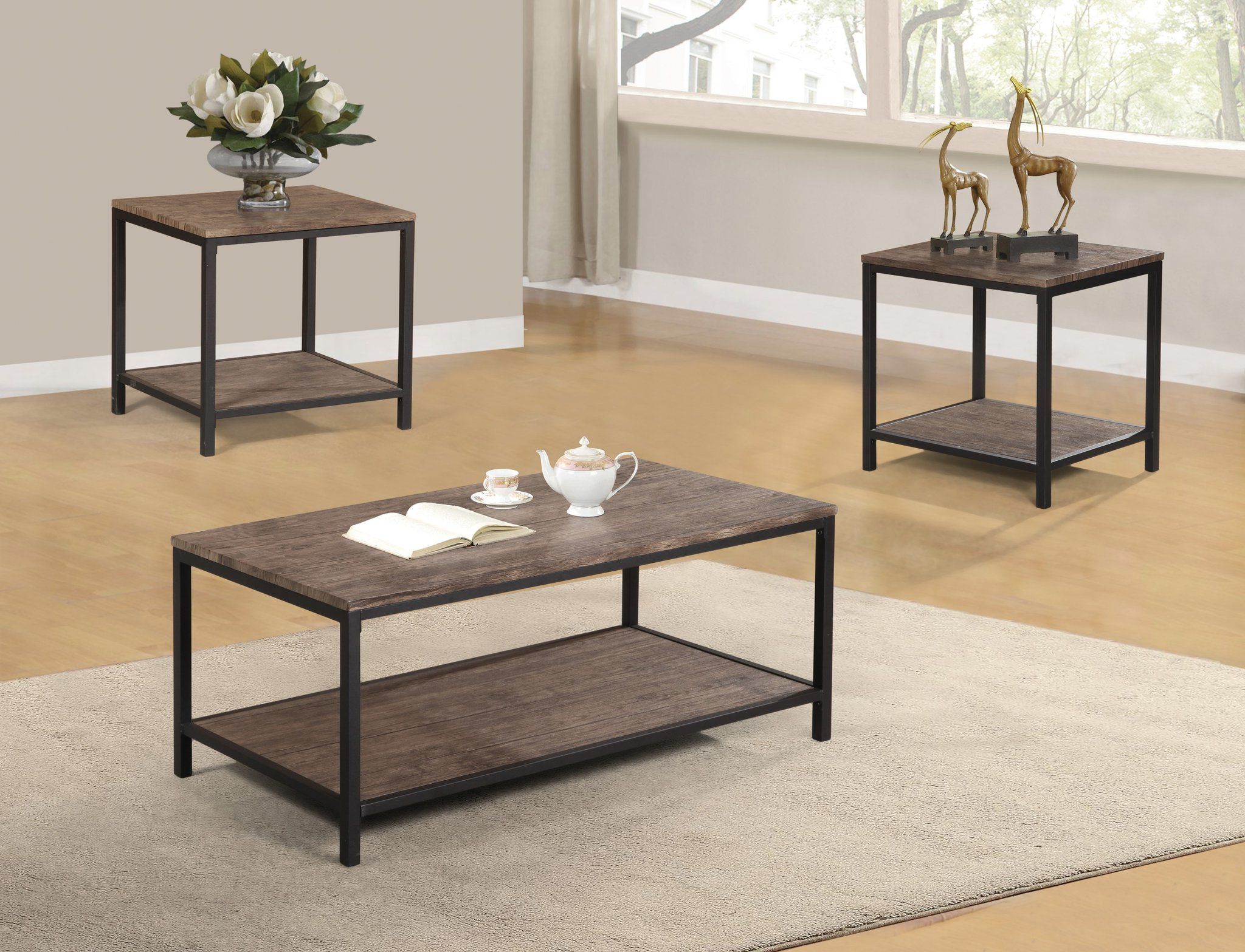 Most Current Natural Vaneer Wood Finish 3 Piece Coffee Table Set With Natural Wood Coffee Tables (View 3 of 20)