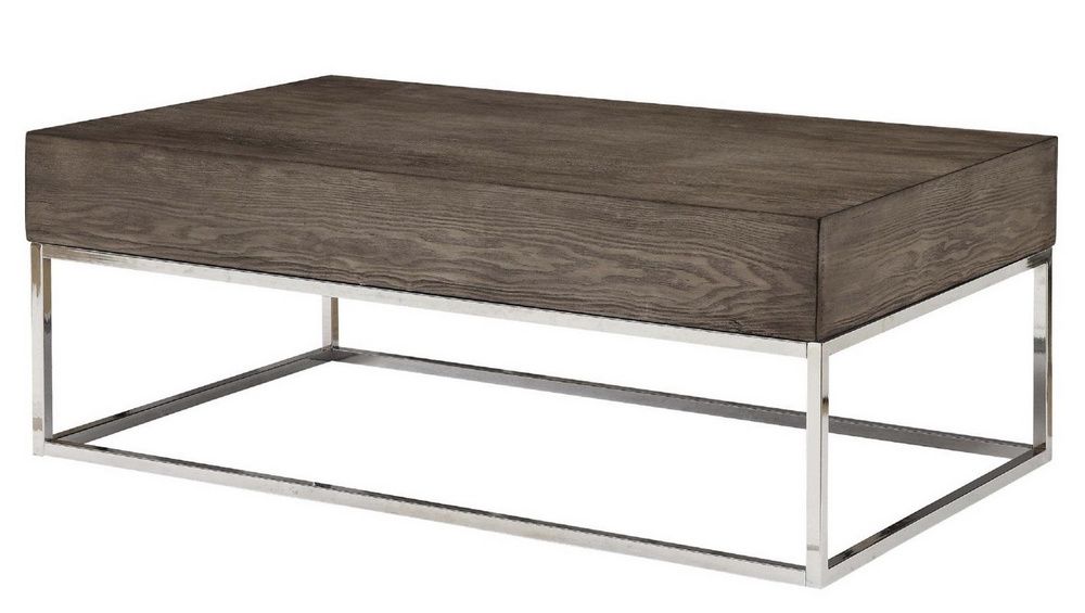 Most Current Smoke Gray Wood Square Coffee Tables Throughout Cecil Ii Gray Oak Wood/chrome Metal Geometric Coffee Table (View 5 of 20)