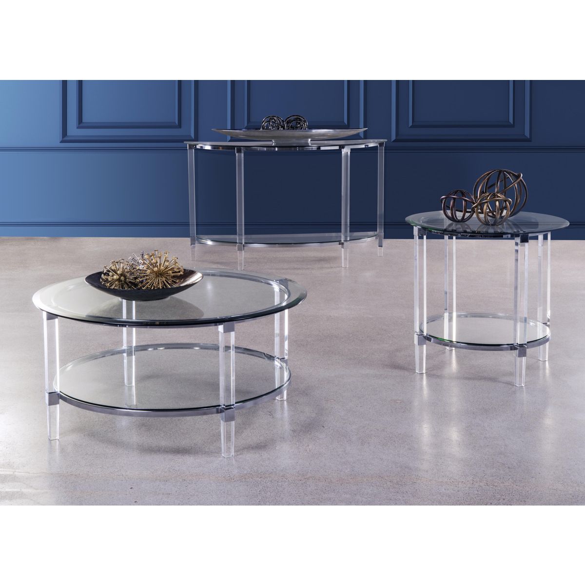 Most Popular 3656 01 Round Coffee Table With Acrylic Legs For Silver And Acrylic Coffee Tables (View 2 of 20)