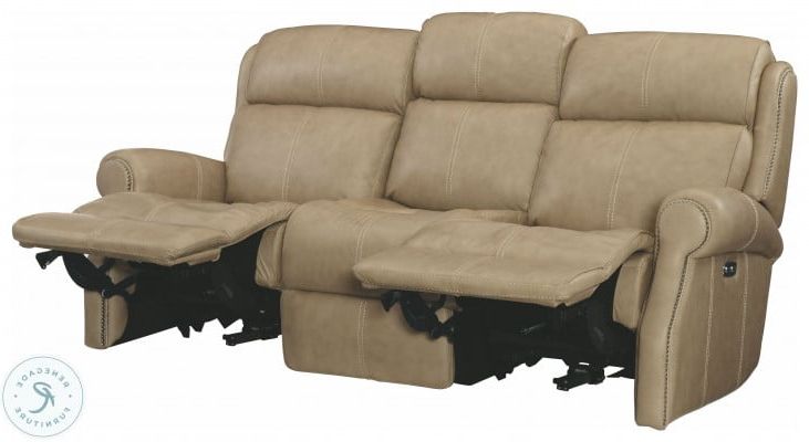 Most Popular Ecru And Otter Coffee Tables Intended For Mcgwire Beige Leather Power Reclining Sofa From Bernhardt (View 11 of 20)