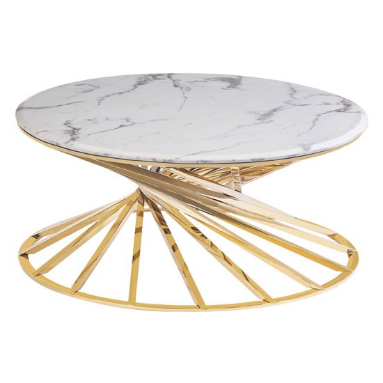 Most Popular Gray And Gold Coffee Tables Intended For Romani White Grey Marble Coffee Table With Gold Steel Base (View 15 of 20)