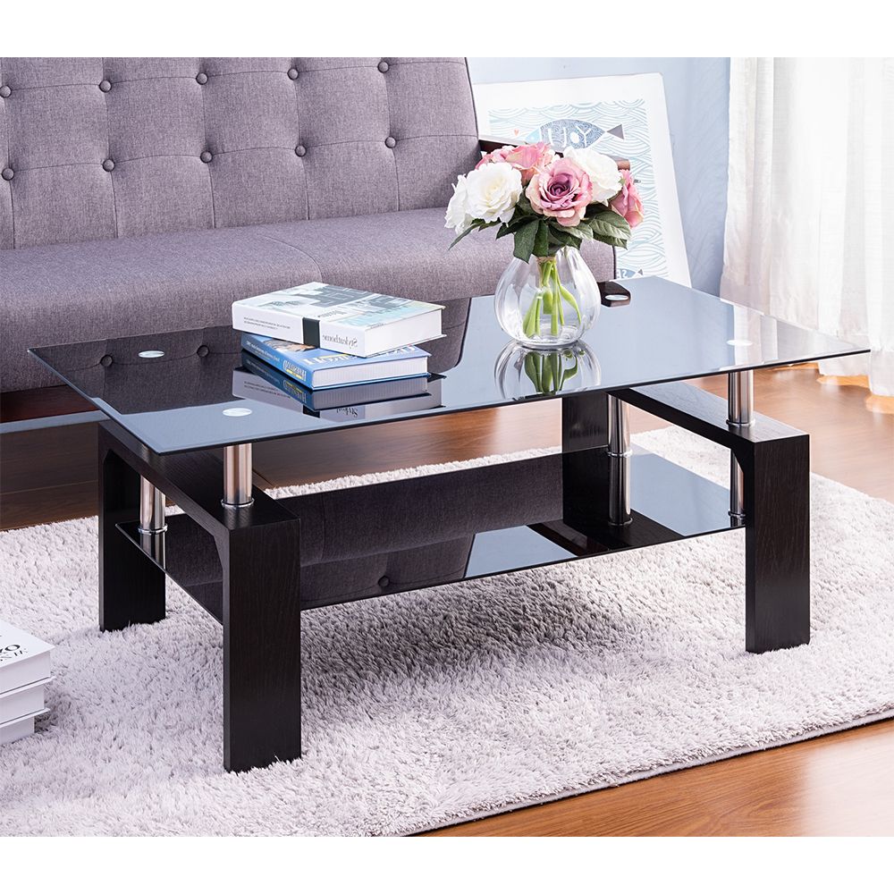 Most Popular Modern Cocktail Tables In Black Glass Top Cocktail Coffee Table, Rectangle Glass (View 2 of 20)