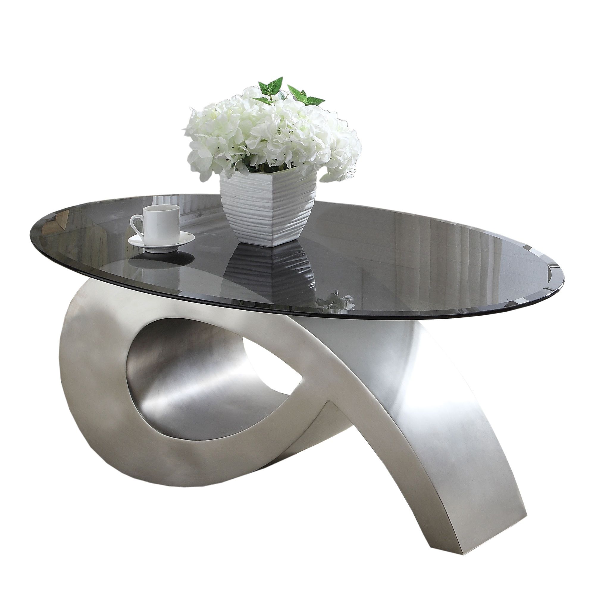 Most Popular Oval Glass Coffee Table With Unique Metal Base, Black And Inside Silver Coffee Tables (View 12 of 20)