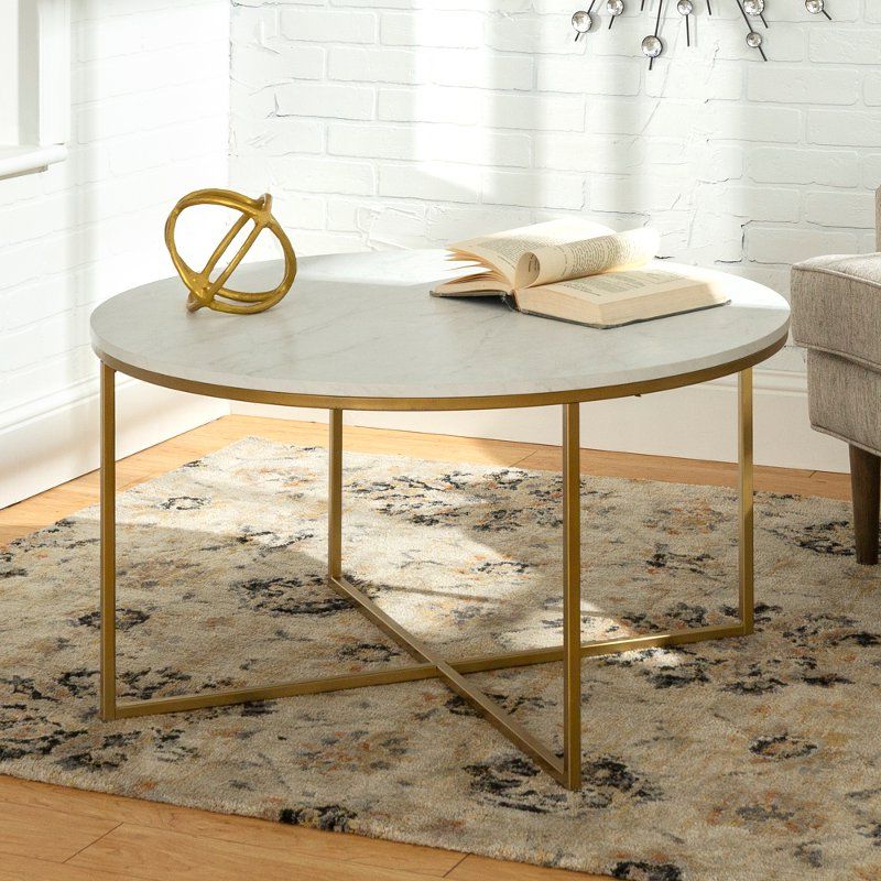 Most Popular White Marble And Gold Coffee Tables With Regard To White Faux Marble 36 Inch Round Coffee Table With Gold (View 8 of 20)