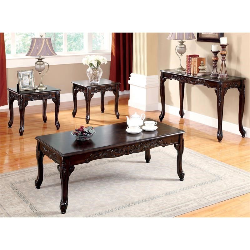 Most Recent Furniture Of America Alice 3 Piece Wood Coffee Table Set In Heartwood Cherry Wood Coffee Tables (View 18 of 20)