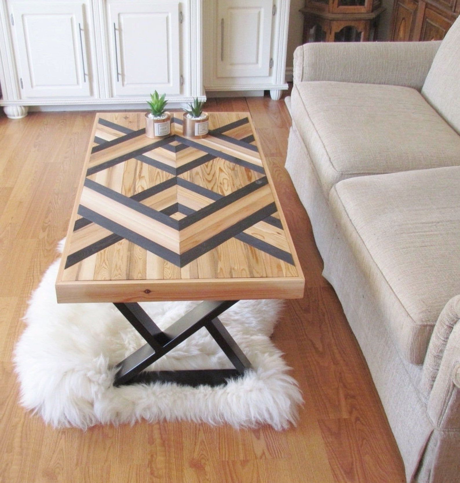 Most Recent Geometric Coffee Tables Throughout Reclaimed Wood Coffee Table Wood Chevron Geometric Black (View 1 of 20)