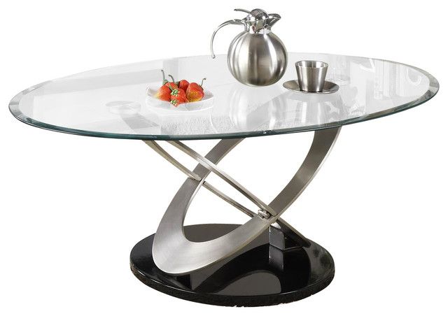 Most Recent Glass And Pewter Oval Coffee Tables Within Homelegance Firth Oval Glass Cocktail Table In Chrome And (View 18 of 20)