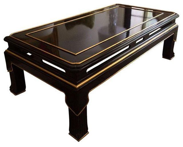 Most Recent Gold Cocktail Tables Intended For Black Lacquer Cocktail Table With 24k Gold Trim (View 10 of 20)