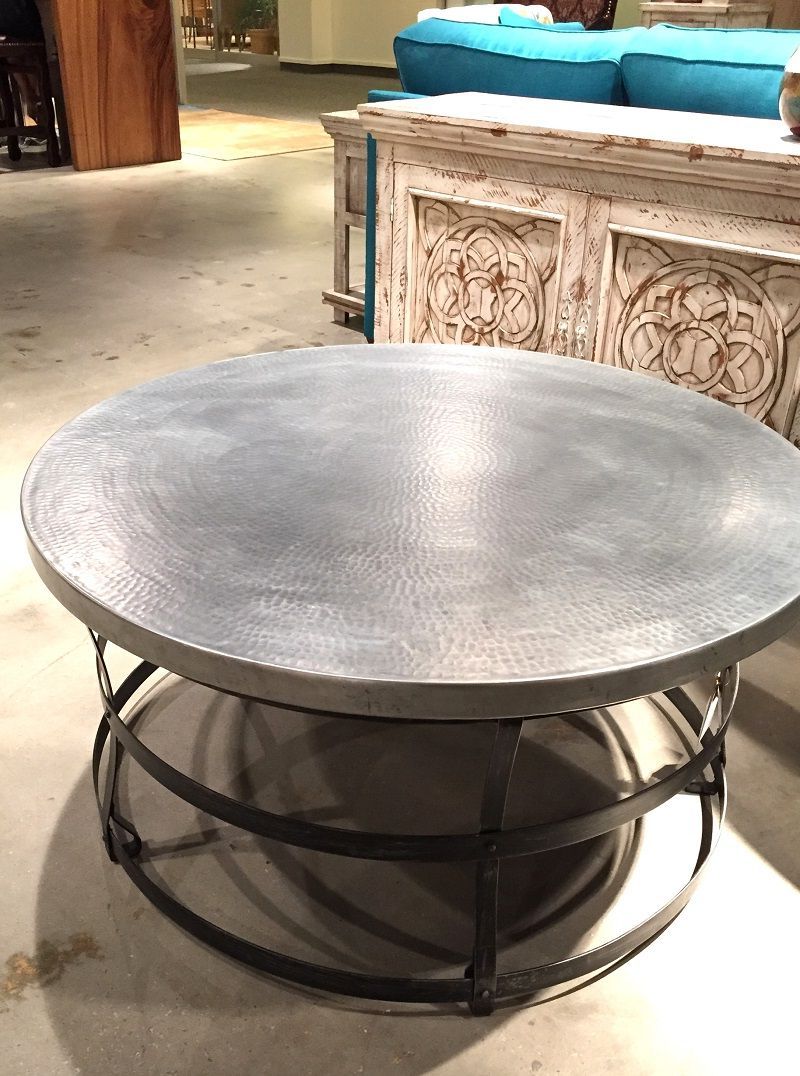 Most Recent Hammered Antique Brass Modern Cocktail Tables In Hammered Zinc Metal Coffee Table, Round Coffee Table (View 3 of 20)