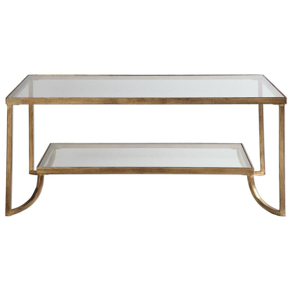 Most Recent Madox Modern Classic Antique Gold Leaf Glass Rectangular With Regard To Antique Gold Aluminum Coffee Tables (View 12 of 20)