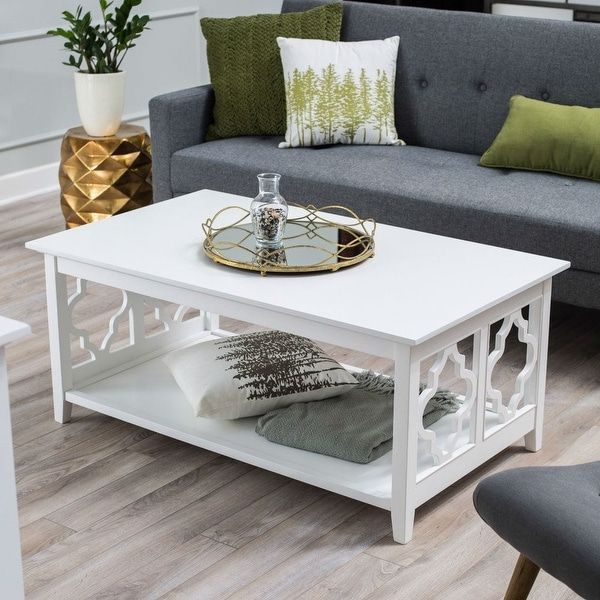 Most Recent Shop White Quatrefoil Coffee Table With Solid Birch Wood With Regard To White Triangular Coffee Tables (View 15 of 20)