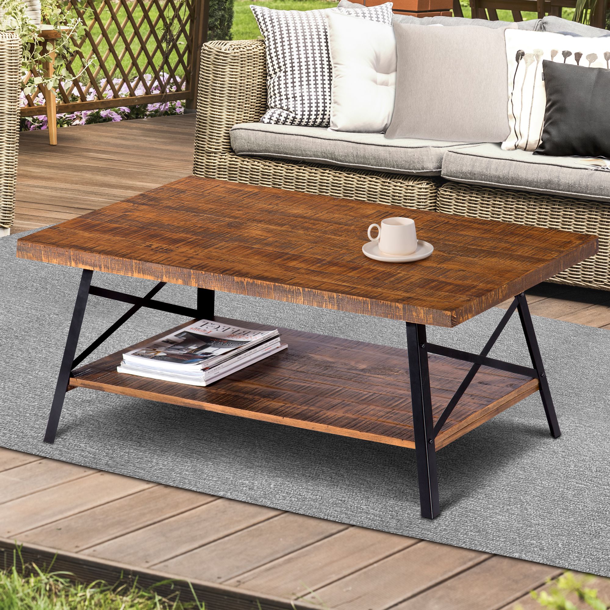 Most Recently Released 3 Piece Shelf Coffee Tables Throughout Granrest 46'' Cocktail Table Solid Wood, Steel Coffee (View 8 of 20)