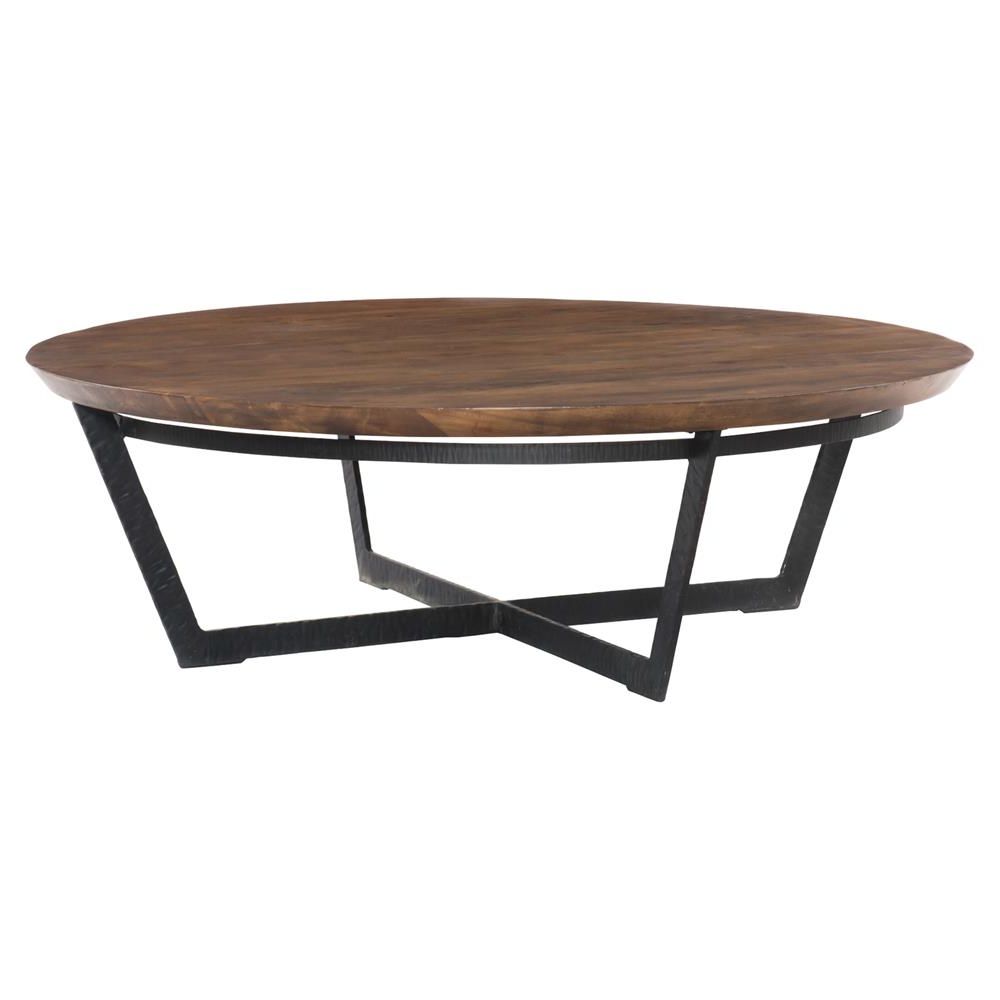 Most Recently Released Aged Black Iron Coffee Tables With Regard To Kiel Modern Hammered Black Iron Frame Brown Round Wood Top (View 13 of 20)
