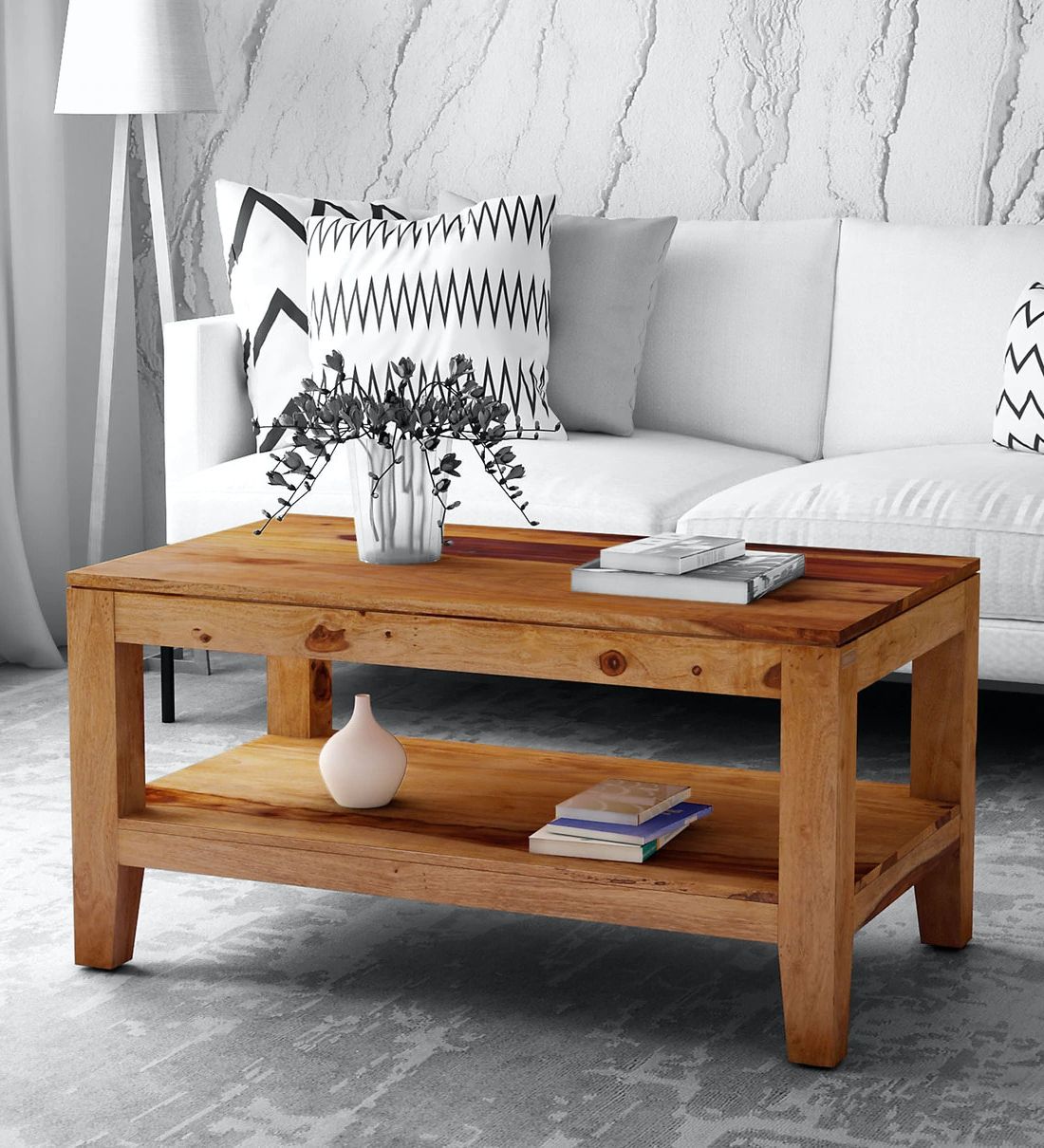 Most Recently Released Buy Anitz Solid Wood Coffee Table In Warm Walnut Finish Intended For Walnut Wood And Gold Metal Coffee Tables (View 15 of 20)