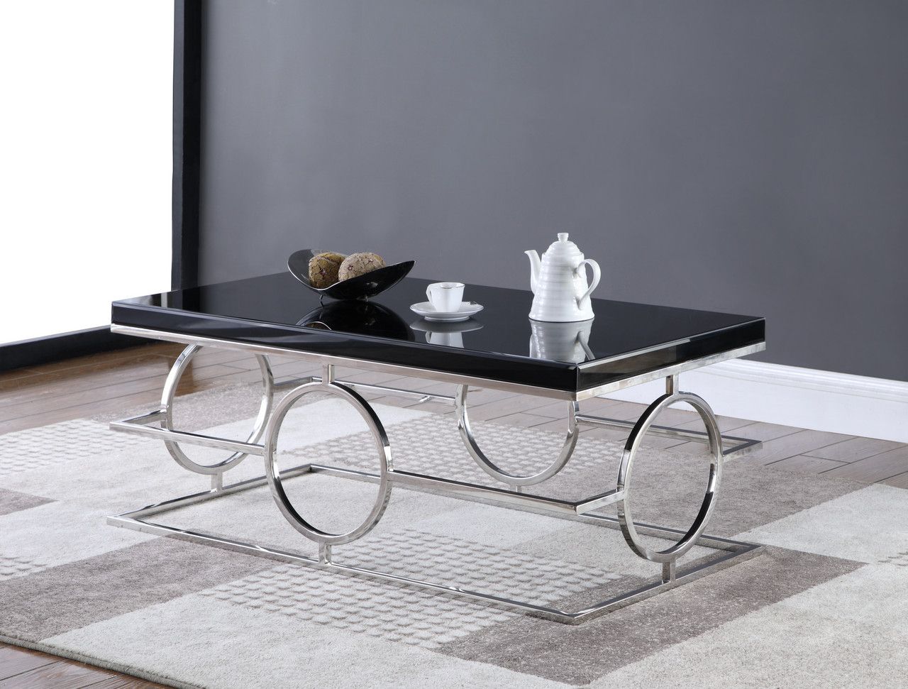 Most Recently Released Geometric Glass Modern Coffee Tables For Cesario Modern Black Glass Top Coffee Table W/shaped (View 2 of 20)