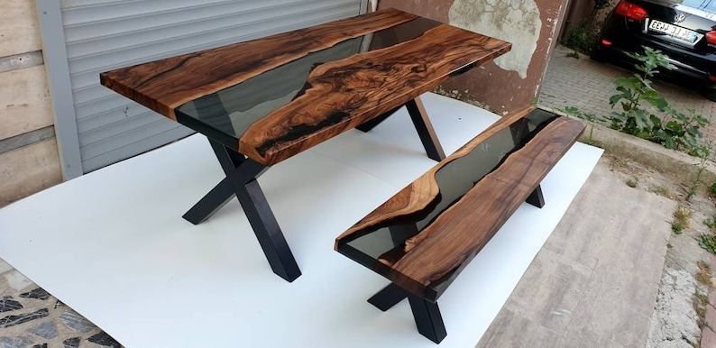 Most Recently Released Smoke Gray Wood Coffee Tables For Epoxy And Wood Table Set Smoke Grey Resin Table Walnut (View 19 of 20)