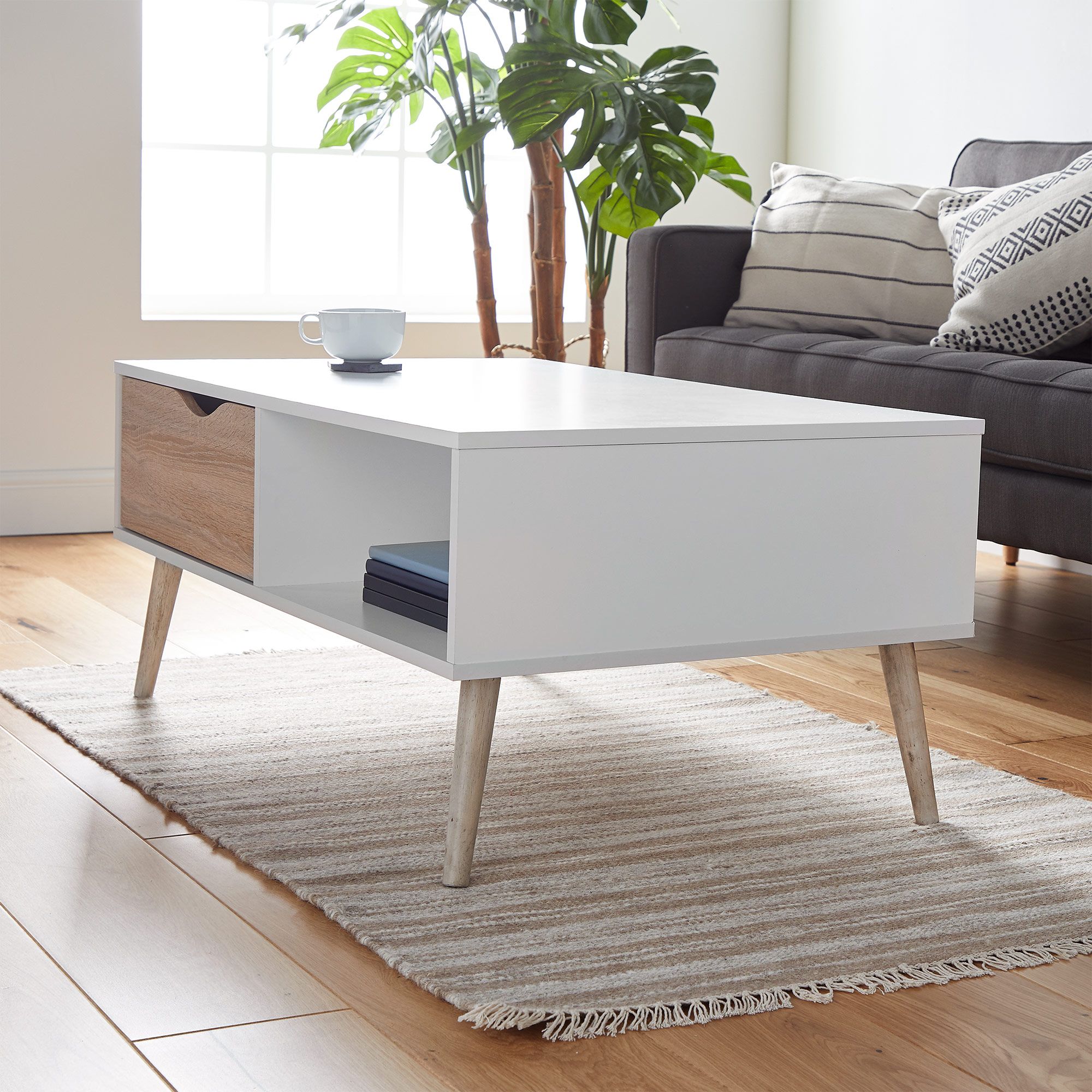 Most Recently Released White Grained Wood Hexagonal Coffee Tables In Vonhaus Coffee Table Scandinavian Nordic Style White And (View 18 of 20)