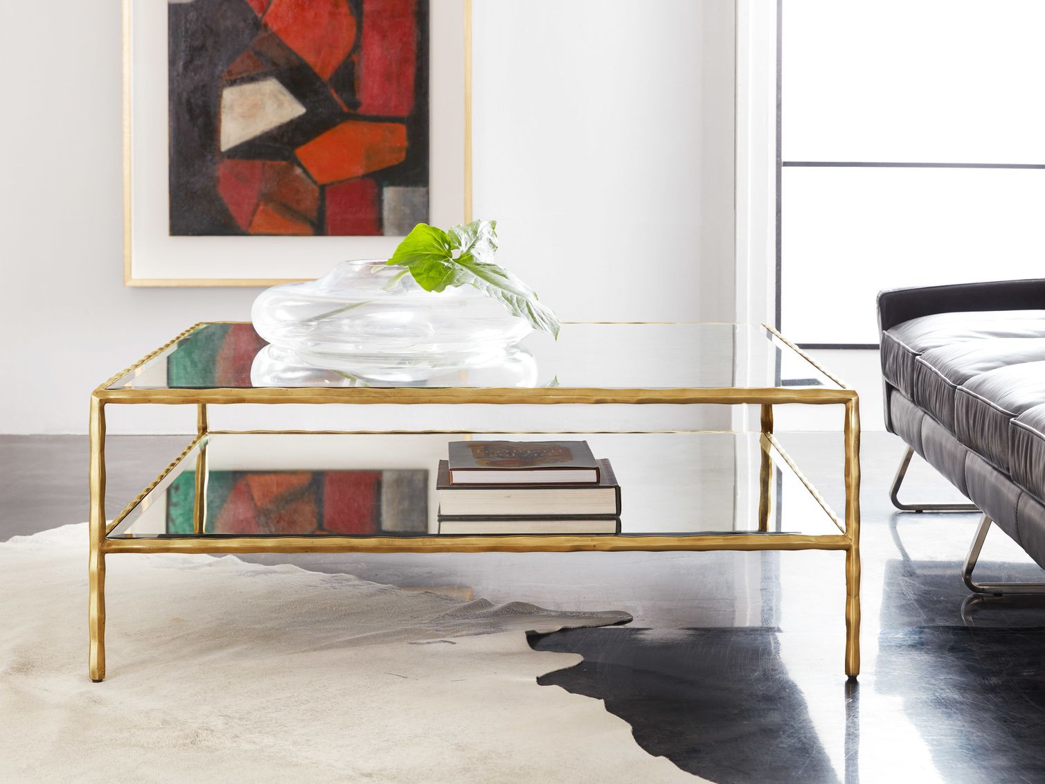 Most Up To Date Glass And Gold Coffee Tables Regarding Brooks Square Gold Leaf Coffee Table – Mecox Gardens (View 11 of 20)