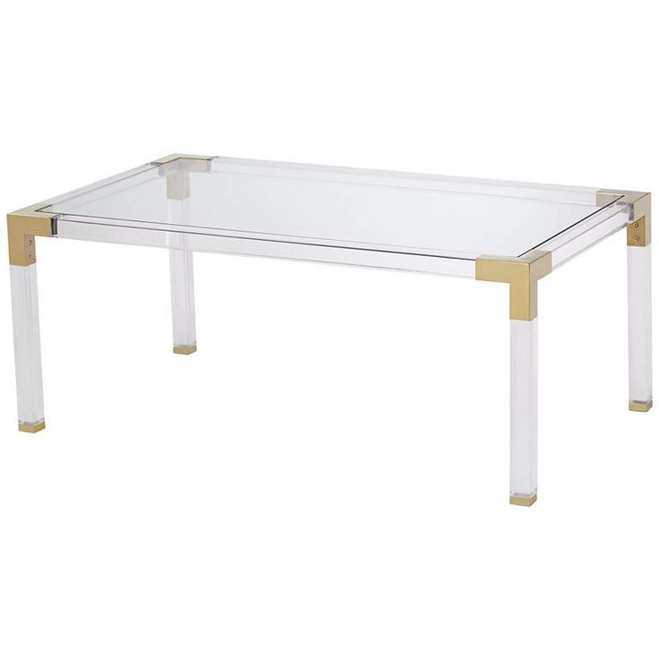 Most Up To Date Hanna 42" Wide Rectangular Clear Acrylic Coffee Table Inside Gold And Clear Acrylic Side Tables (View 5 of 20)