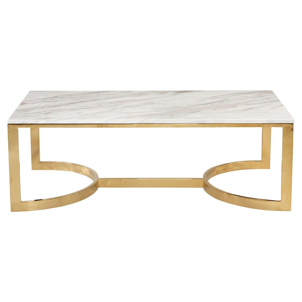 Nata Hollywood White Marble Brass Horse Shoe Rectangular Throughout Most Up To Date Cream And Gold Coffee Tables (View 9 of 20)