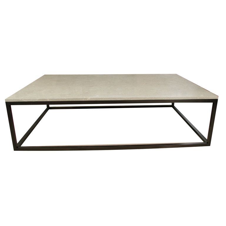 Natural Seagrass Coffee Tables Throughout Well Known Seagrass Stone Top Coffee Table On Blackened Metal Base (View 18 of 20)