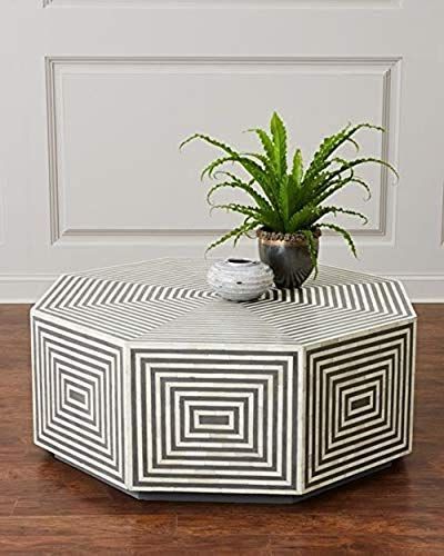 New Geometric Hexagonal Black And White Bone Inlay Coffee Within Widely Used White Grained Wood Hexagonal Coffee Tables (View 9 of 20)