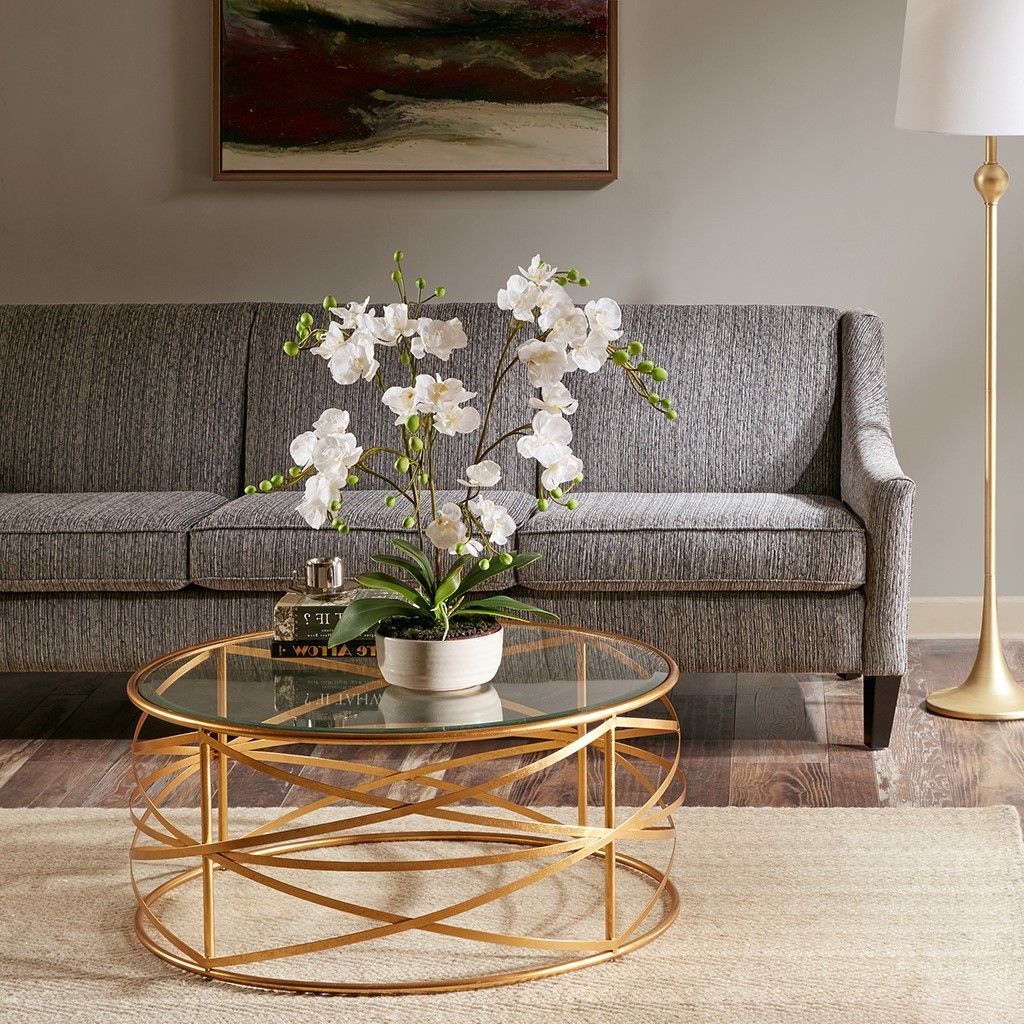 New Nora 36 Inch Round Coffee Table Metallic Gold Frame For Well Liked Round Coffee Tables (View 3 of 20)