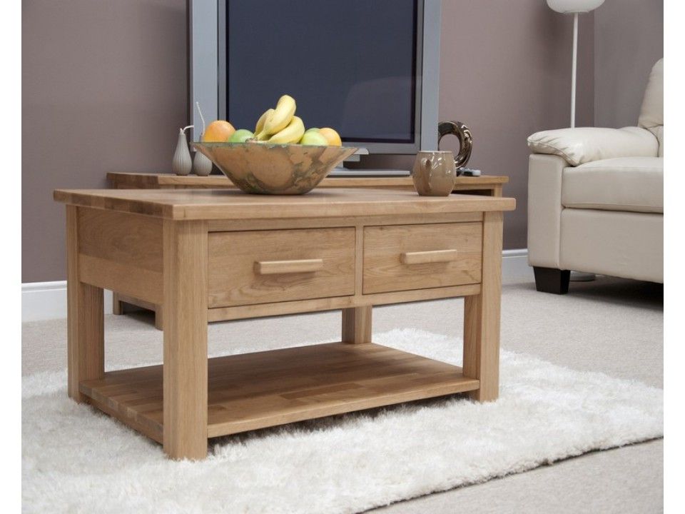 Newest 2 Drawer Coffee Tables Regarding Sherwood Deluxe Oak 3ft X 2ft 2 Drawer Coffee Table (View 5 of 20)