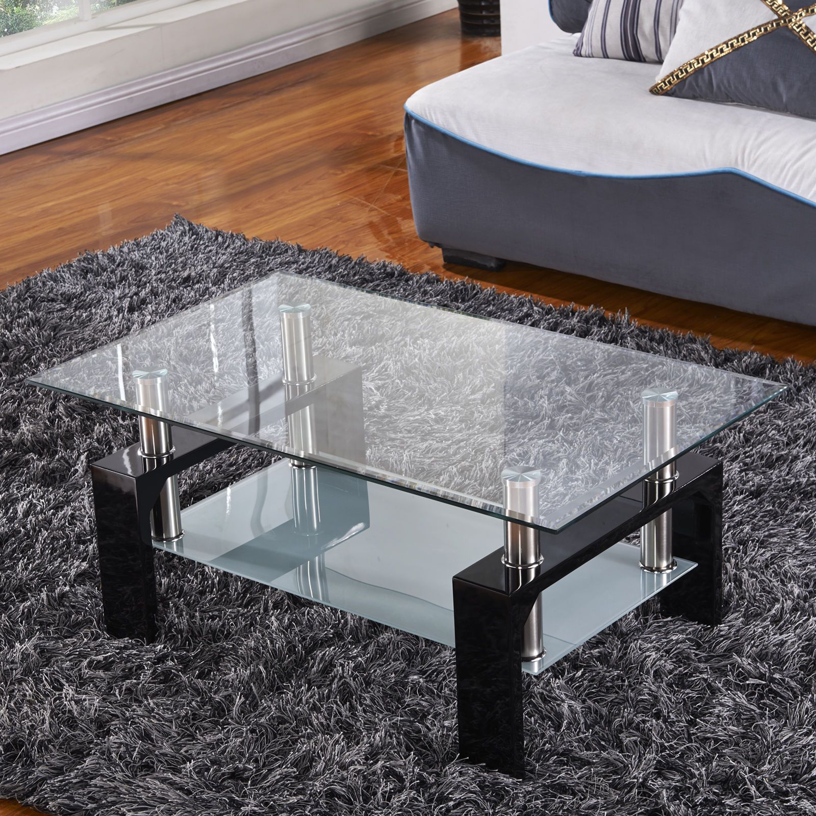 Newest Chrome And Glass Rectangular Coffee Tables For Design Glass Top Black Legs Coffee Table Rectangular (View 5 of 20)