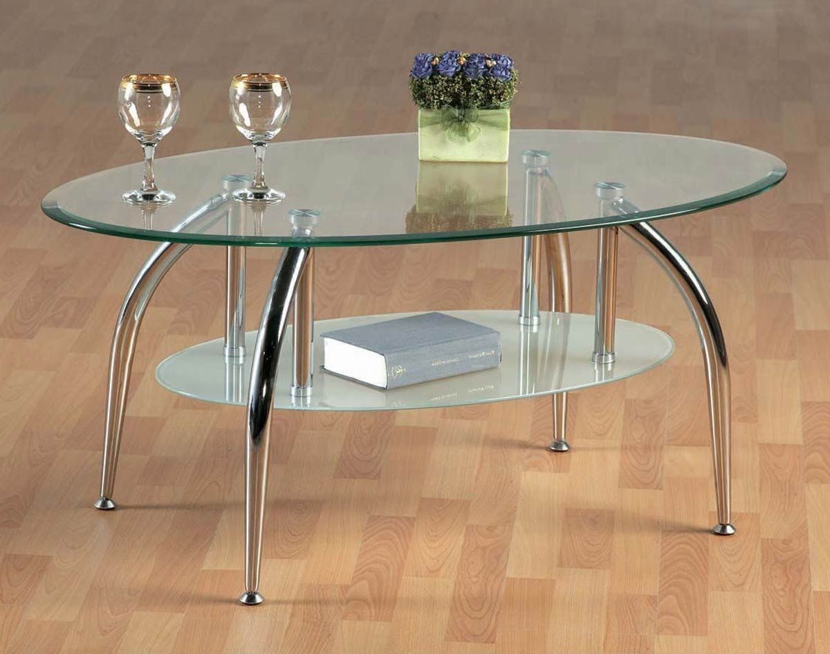 Newest Clear Glass Top Cocktail Tables With Regard To Caravelle Clear Glass Coffee Table With Chrome Legs (View 6 of 20)