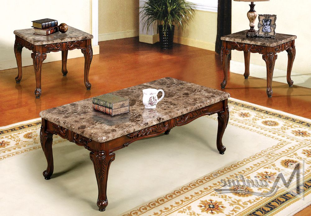 Newest Cordova Coffee Table + 2 End Tables 60050 Mainline Inc With Marble Coffee Tables Set Of  (View 9 of 20)