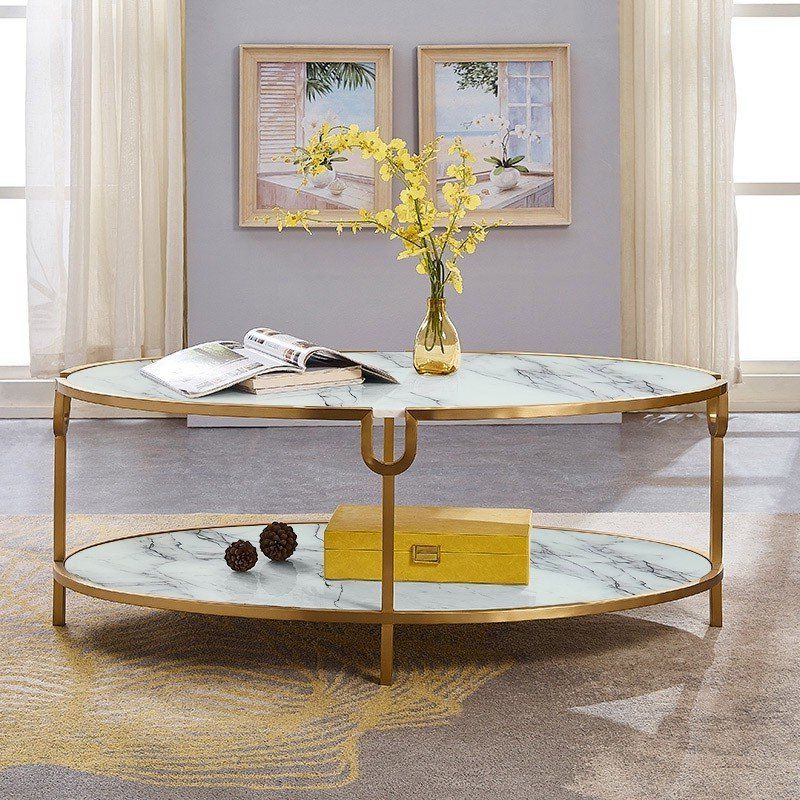 Newest Luxury Modern Stylish Gold Glass Oval Coffee Table 2 Tier In Geometric Glass Top Gold Coffee Tables (View 14 of 20)