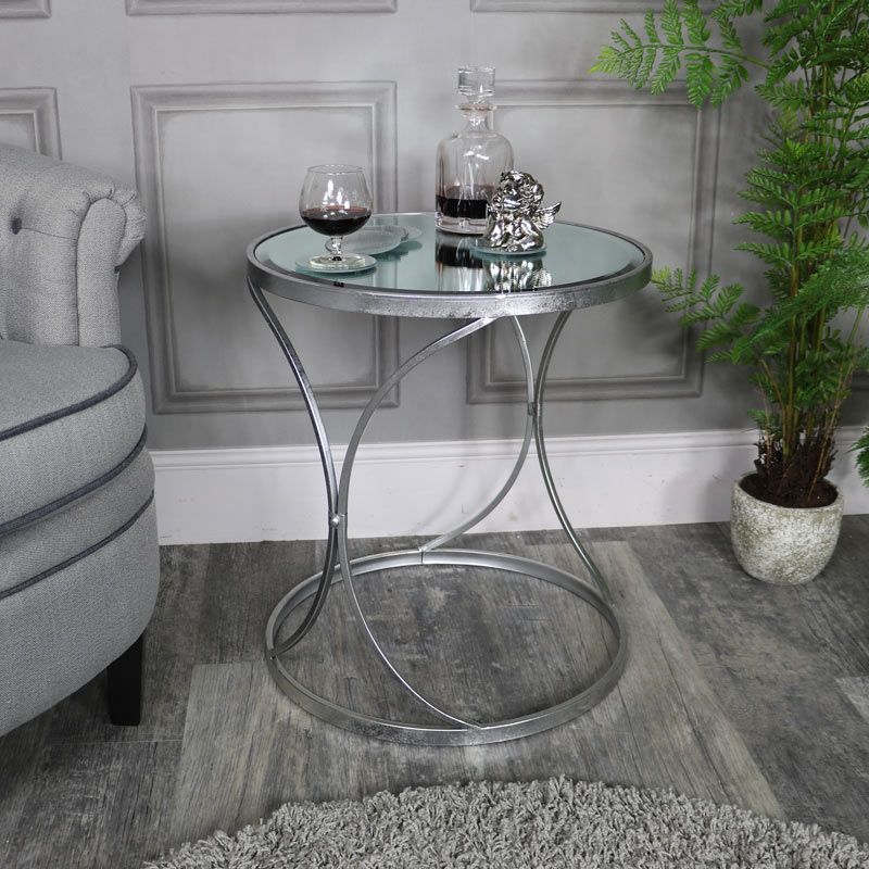 Newest Mirrored And Silver Cocktail Tables In Large Silver Mirrored Side Table – Melody Maison® (View 14 of 20)