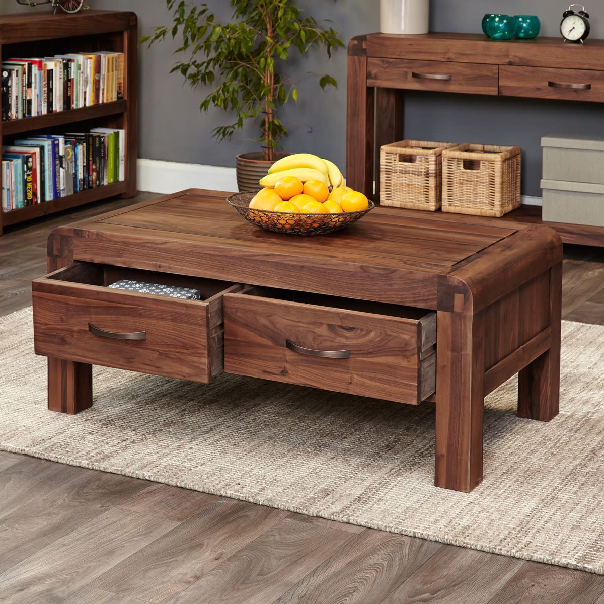 Newest Shiro Walnut Four Drawer Coffee Table Was £ (View 4 of 20)