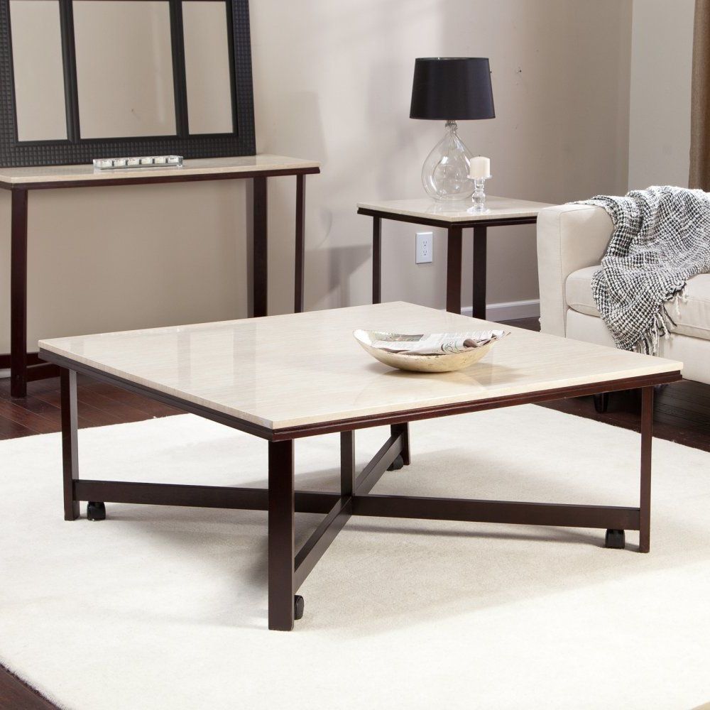 Newest Smoke Gray Wood Square Coffee Tables Inside Avorio Faux Travertine Square Coffee Table – Coffee Tables (View 16 of 20)