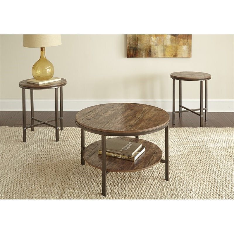 Newest Steve Silver Sedona 3 Piece Round Wood And Metal Coffee Intended For 2 Piece Round Coffee Tables Set (View 3 of 20)