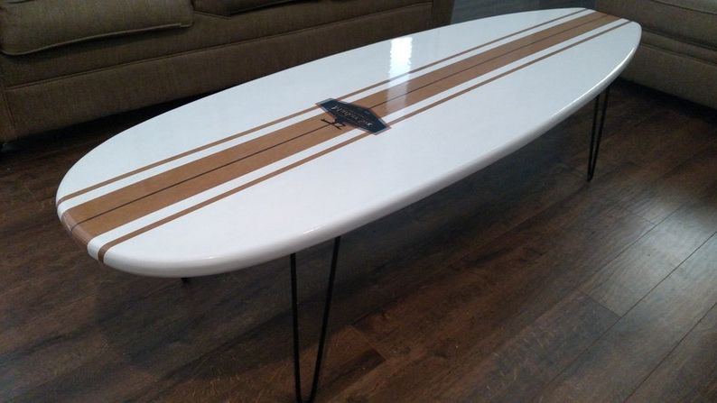 Old School White And Wood Grain Surfboard Coffee Table (View 3 of 20)