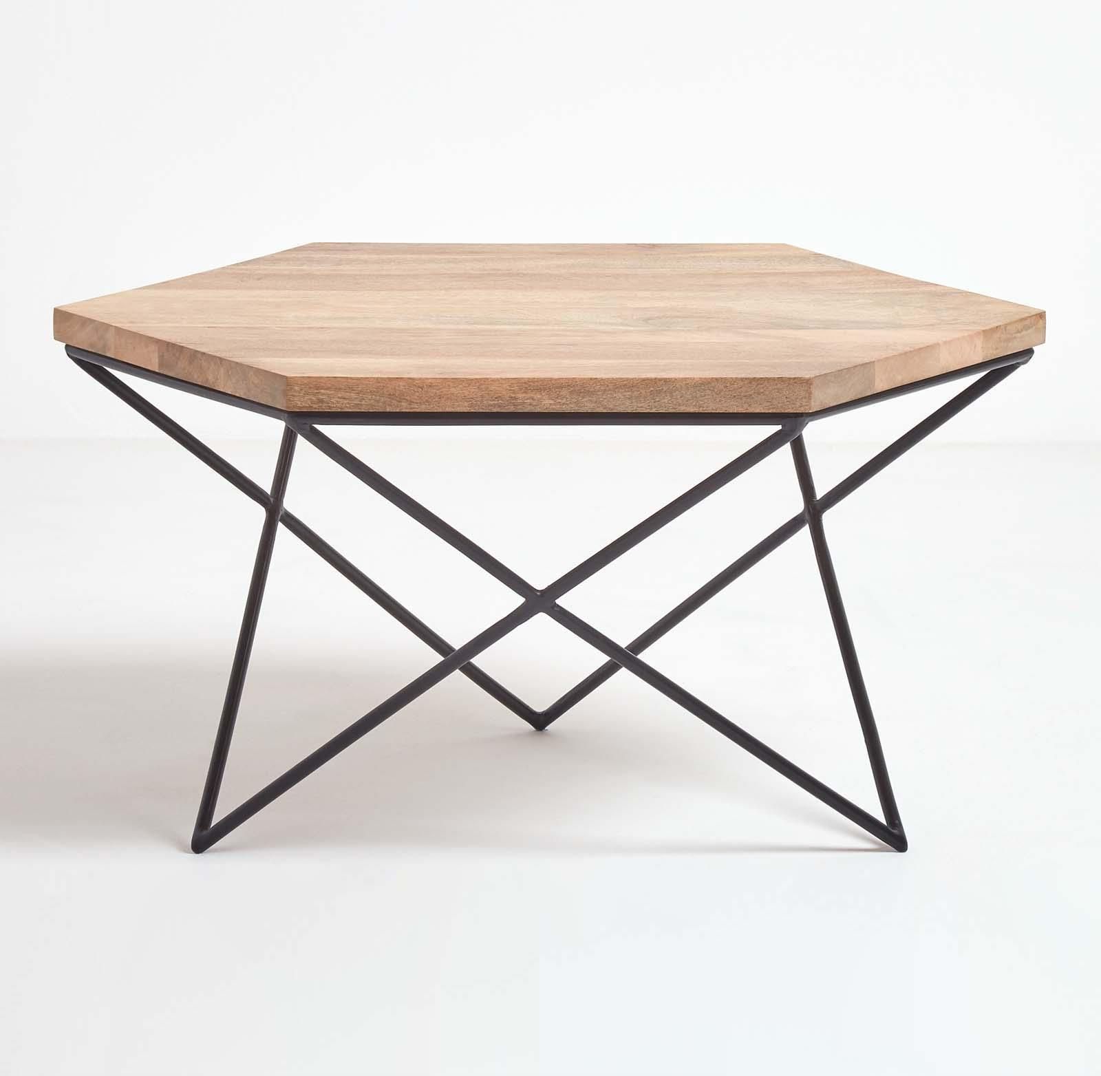 Orion Industrial Mango Wood Geometric Hexagon Coffee Table Within 2019 Geometric Coffee Tables (View 4 of 20)