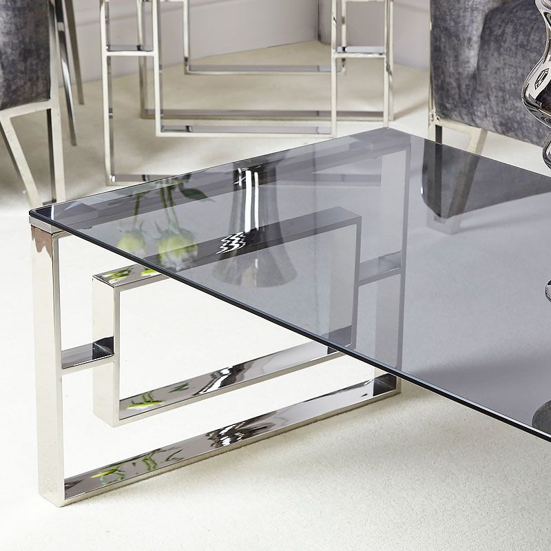 Plaza Contemporary Stainless Steel Smoked Glass Lounge Regarding Most Up To Date Silver Stainless Steel Coffee Tables (View 4 of 20)