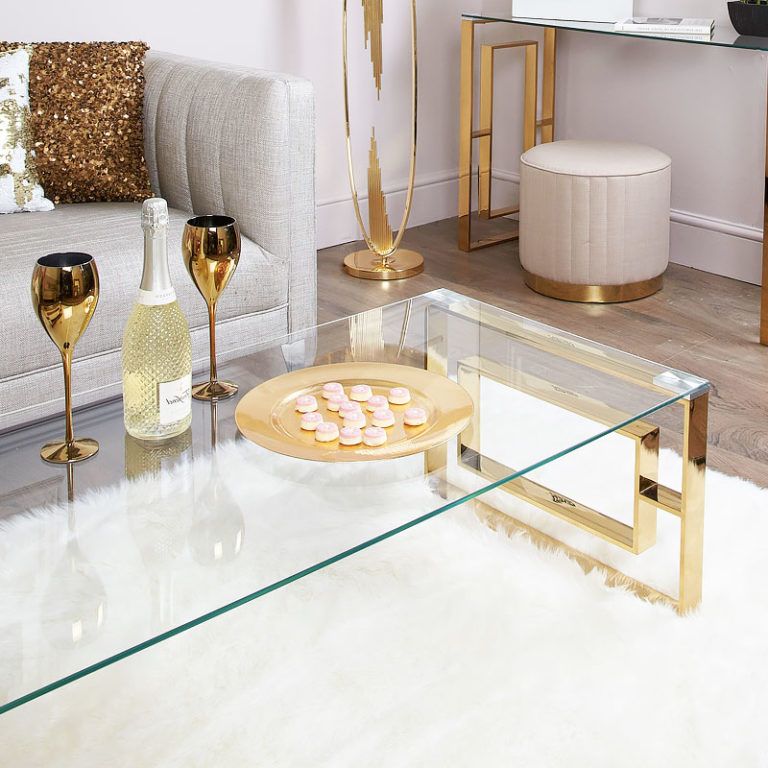 Plaza Gold Contemporary Clear Glass Lounge Coffee Table Pertaining To 2018 Glass And Pewter Coffee Tables (View 12 of 20)