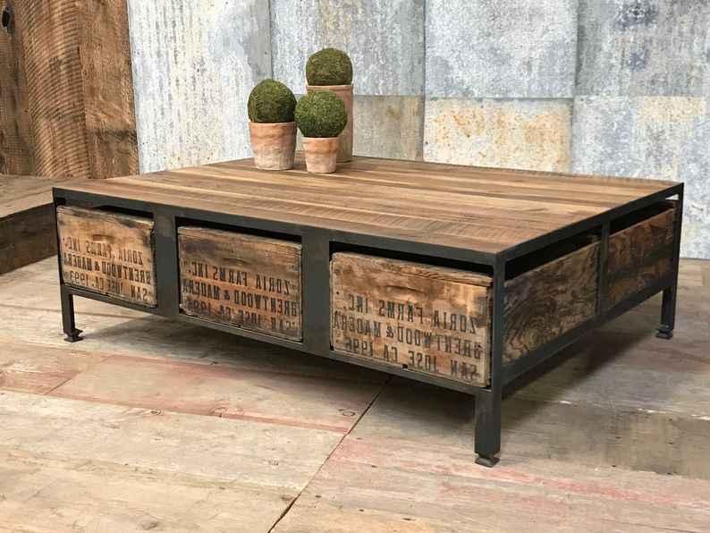 Popular 3 Zoria Crate Industrial Coffee Table With Metal Plates (View 18 of 20)
