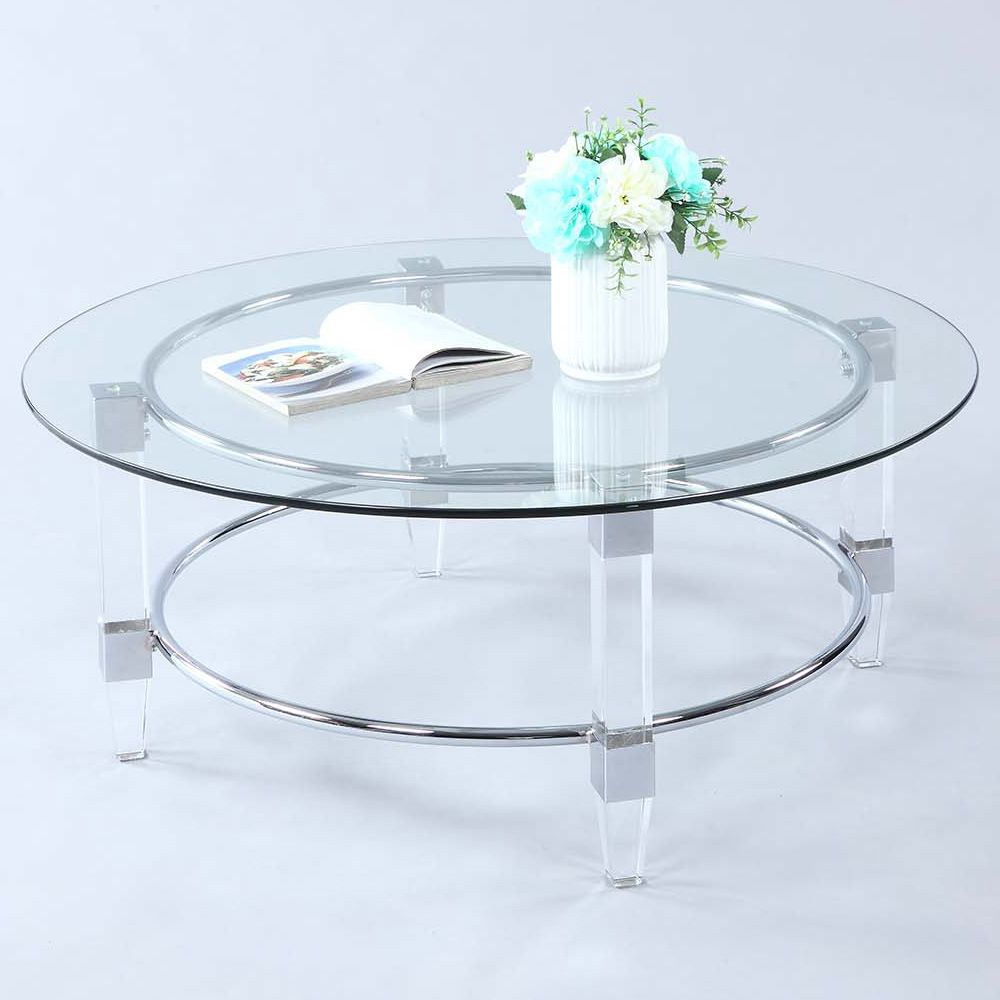 Popular Glass And Chrome Cocktail Tables Regarding Chintaly 4038 Round Cocktail Coffee Table Chrome Acrylic (View 2 of 20)