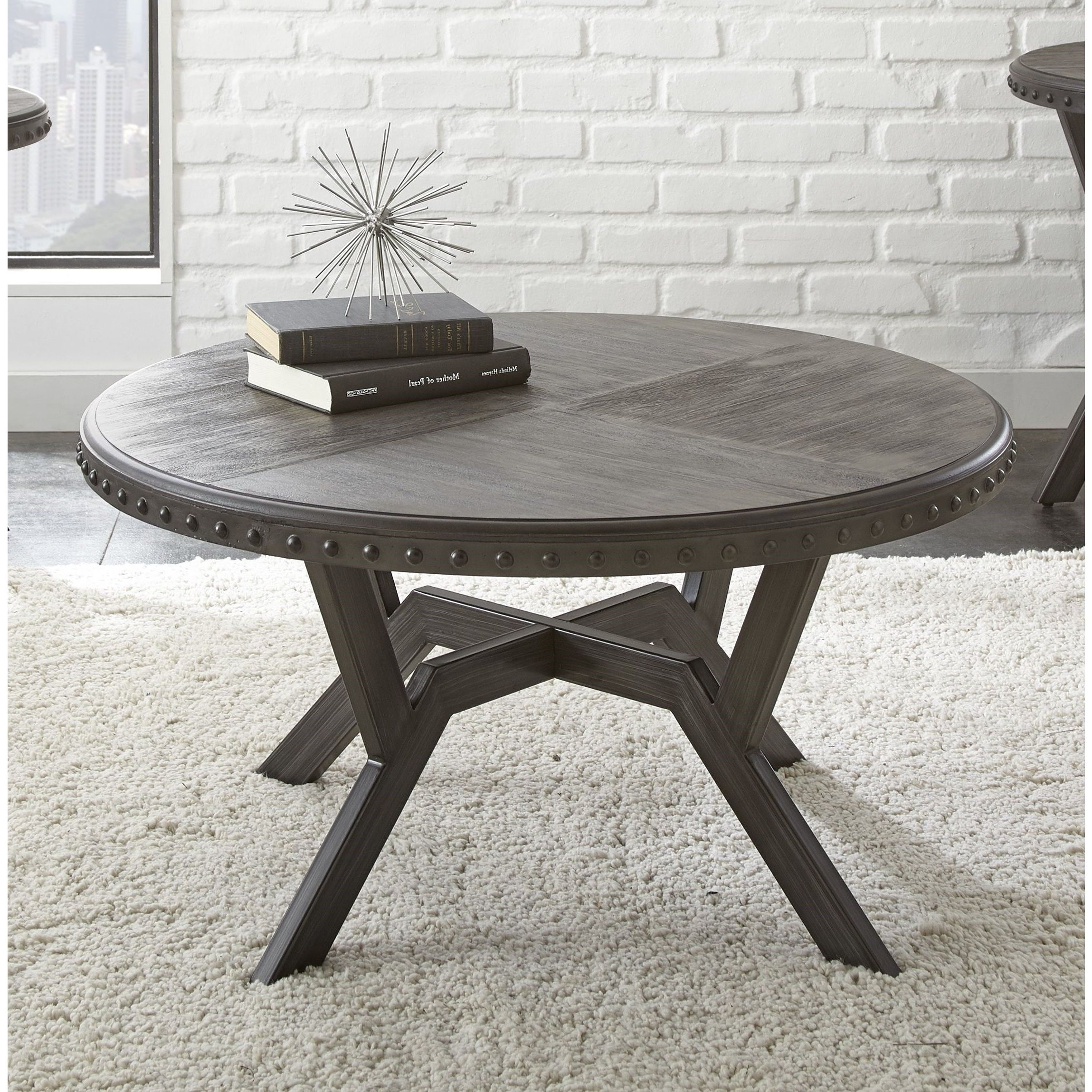 Preferred Avilla Grey Wood/metal 36 Inch Round Industrial Coffee With Regard To Metal Coffee Tables (View 2 of 20)