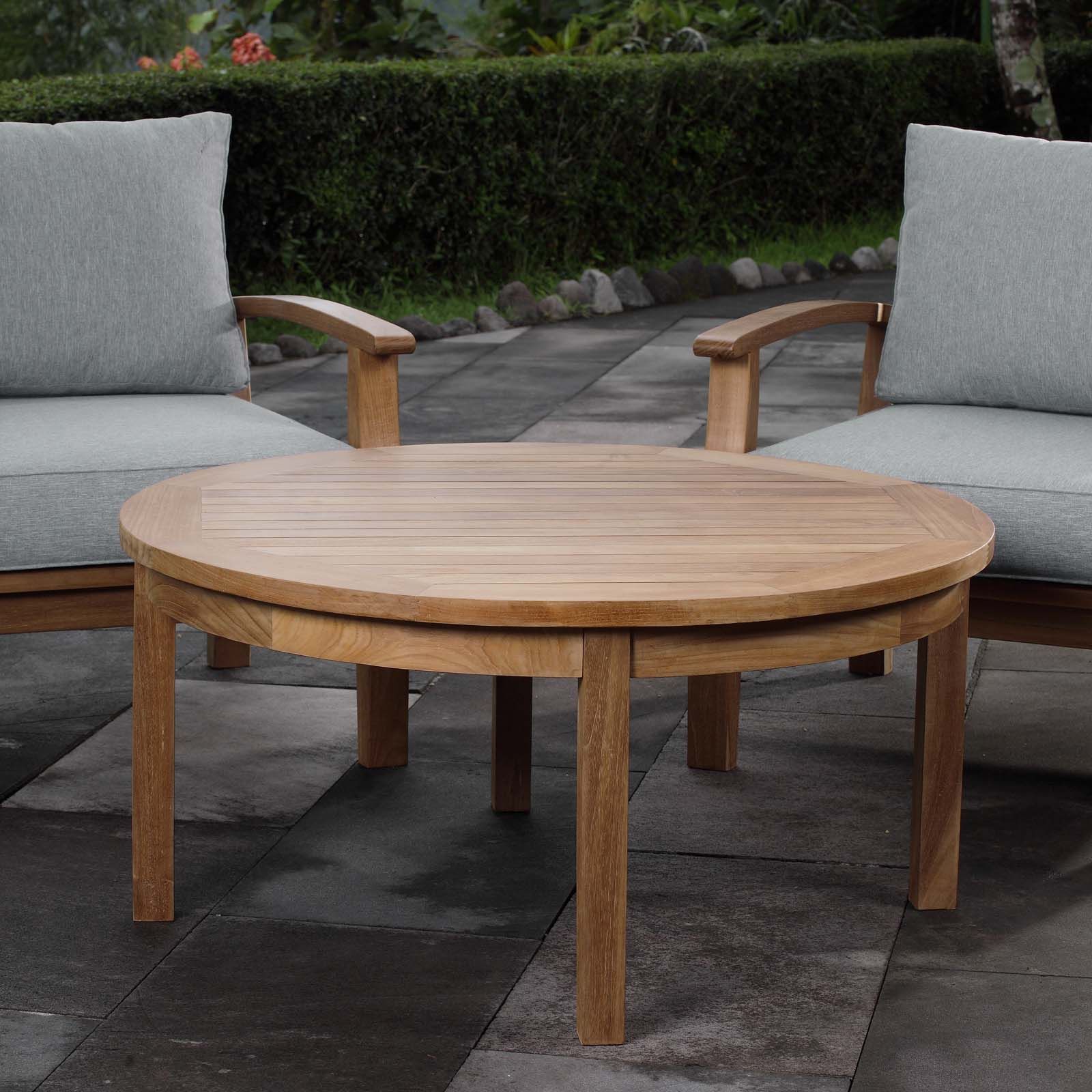 Preferred Marina Outdoor Patio Teak Round Coffee Table Natural Inside Round Coffee Tables (View 2 of 20)
