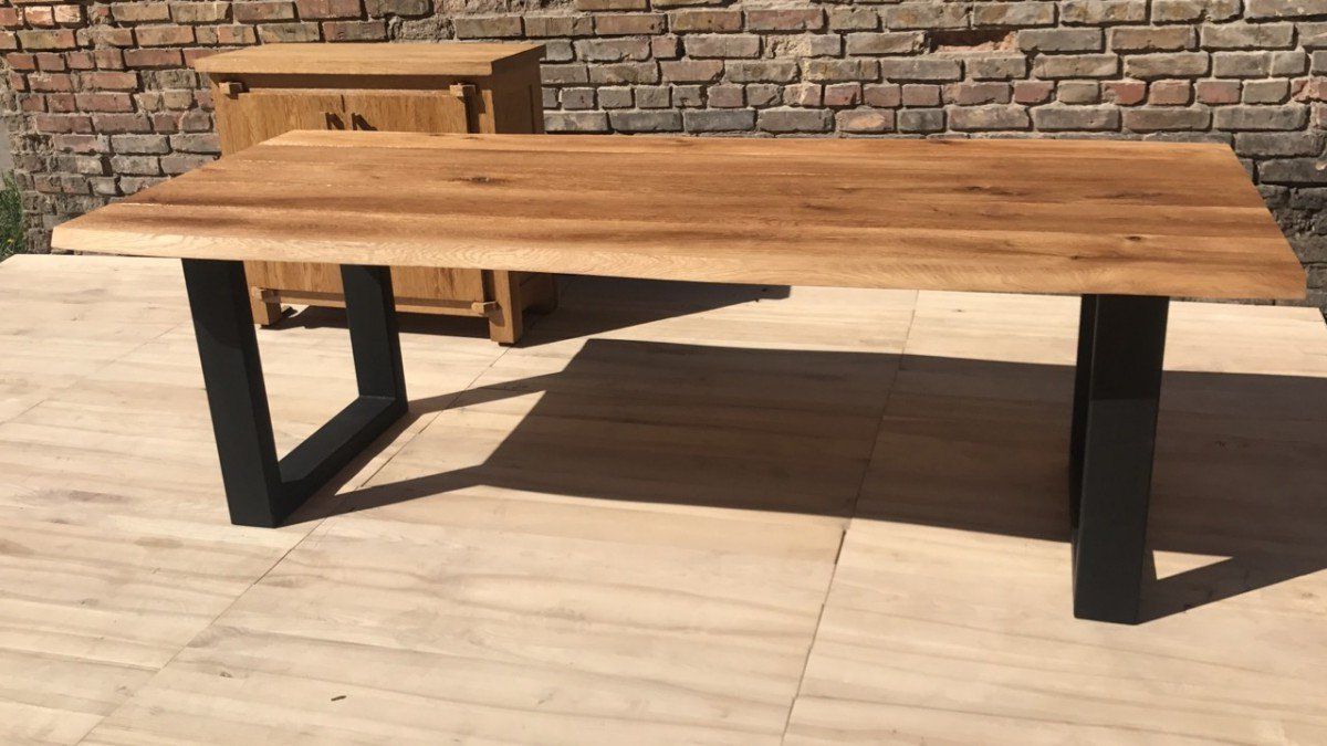 Preferred Oak Wood And Metal Legs Coffee Tables Inside Outdoor Dining Table Oak With Metal Legs • Mbs Wood (View 13 of 20)